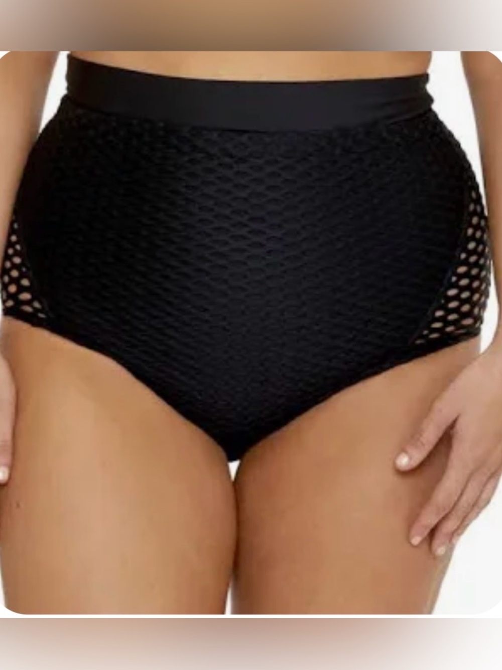 Becca High-Waist Black Textured Swim netted Bottoms size 1X-NWT